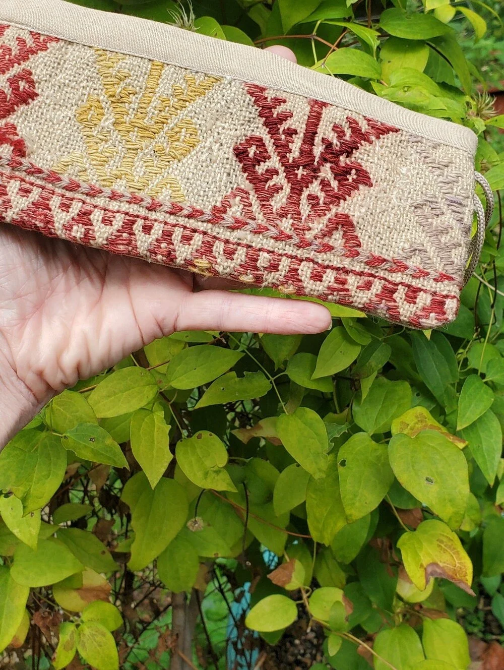 Artisan Handcrafted with a Woven Tribal Print Makeup Cosmetic Bag Zipper Closure